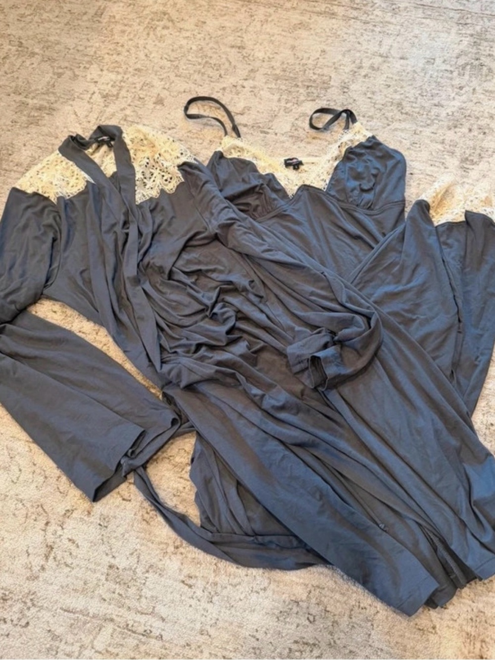Cosabella Sleep Chemise , pants and Matching Robe with Cream Lace